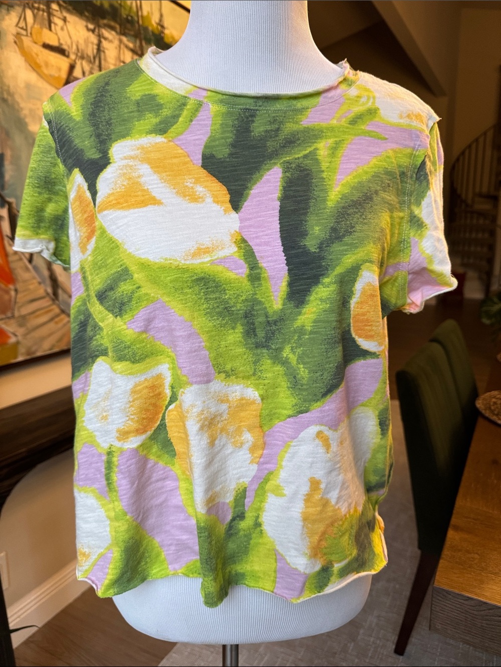 Anthropologie - Maeve Floral Crewneck Women's Top - Green, Yellow & Lilac